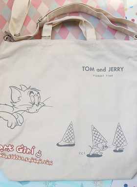日单。猫和老鼠 TOM AND JERRY 帆布手提斜挎2WAY包