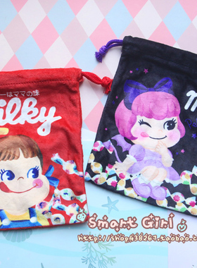 日单。不二家Milky牛仔妹 可爱绒布 抽绳束口袋-2色~