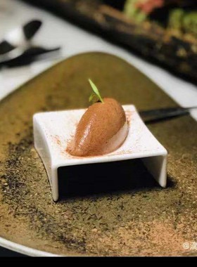 新中式 意境菜 纯白色陶瓷位上 正方碟 创意摆盘碟 高档酒店会所