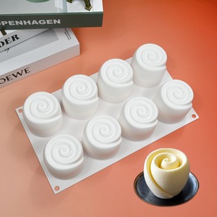 8连立体小号玫瑰花慕斯硅胶模具玫瑰法式蛋糕情人节冰淇淋烘焙