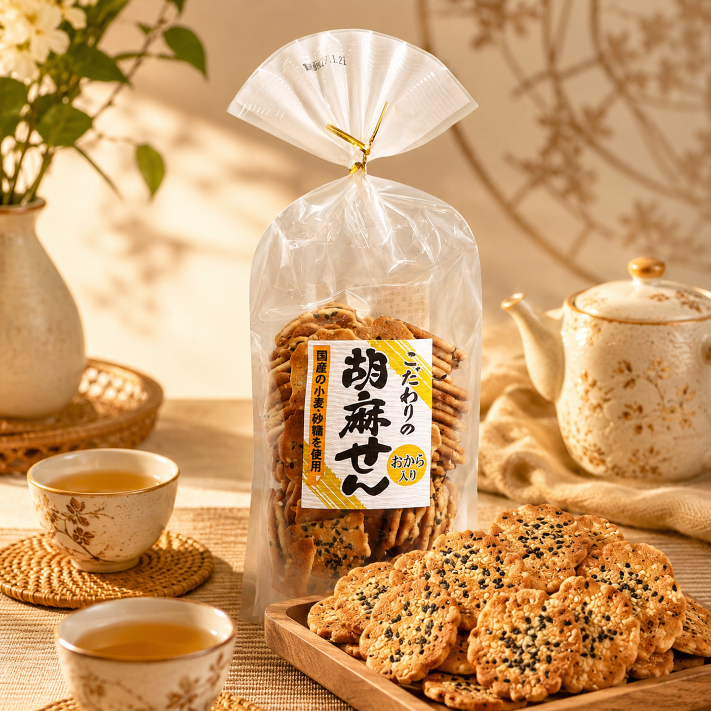 日本进口米仓芝麻豆渣酥性饼干袋装110g小零食点心日式休闲零食品