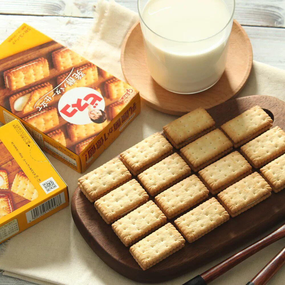 日本进口食品格力高乳酸菌奶油夹心饼干/巧克力香草黄油儿童零食