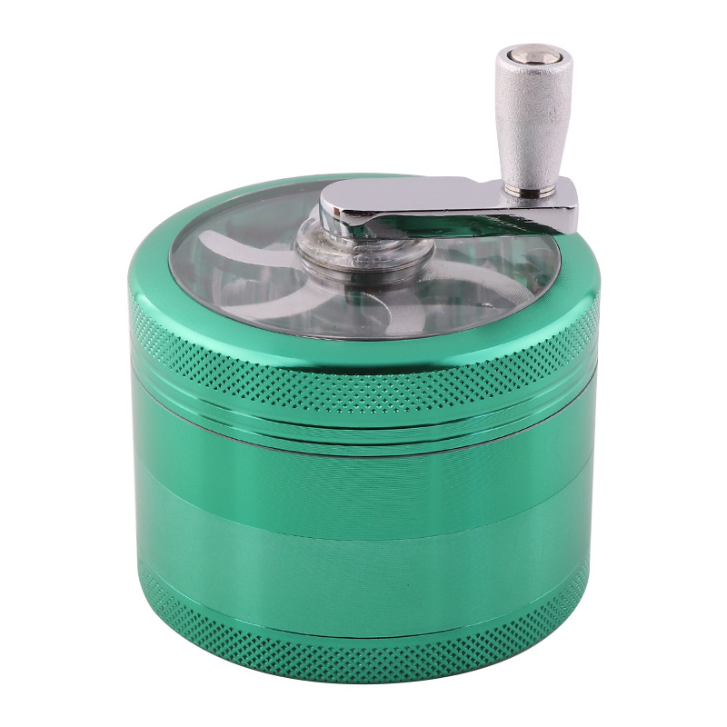 跨境热款40mm锌合金磨烟器开天窗4层手摇金属研磨器带手柄Grinder
