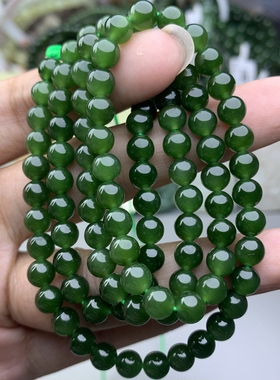 碧玉珠链和田玉碧玉辣绿色长串多圈辣菠菜绿链子6mm