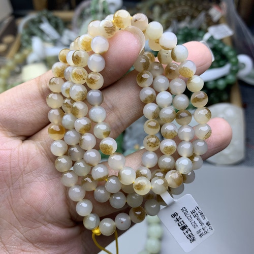 和田玉糖白珠链和田玉精品糖白一口糖长串多圈6mm