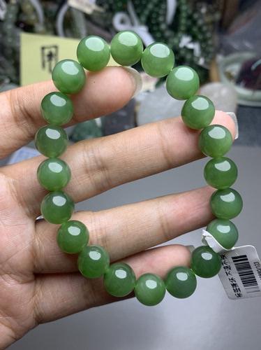 和田玉碧玉手串辣阳绿精品手串10mm珠礼物款