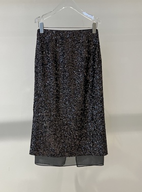 店艾诺丝202早春新款时尚百搭亮片半身裙女高腰直筒裙AR354120