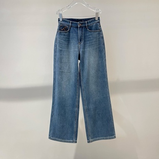 店艾诺丝2025冬季新款时尚经典复古直筒宽松阔腿牛仔裤女AR324024