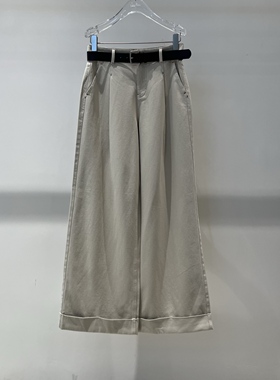 店艾诺丝2026春季新款百搭显瘦极简风撞色翻边阔腿牛仔裤BR321152