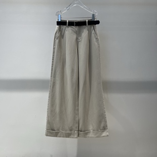 店艾诺丝2026春季新款百搭显瘦极简风撞色翻边阔腿牛仔裤BR321152