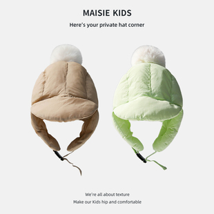 高版本丝绒雷锋帽儿童帽子秋冬男女童护耳飞行帽防风保暖防寒毛球