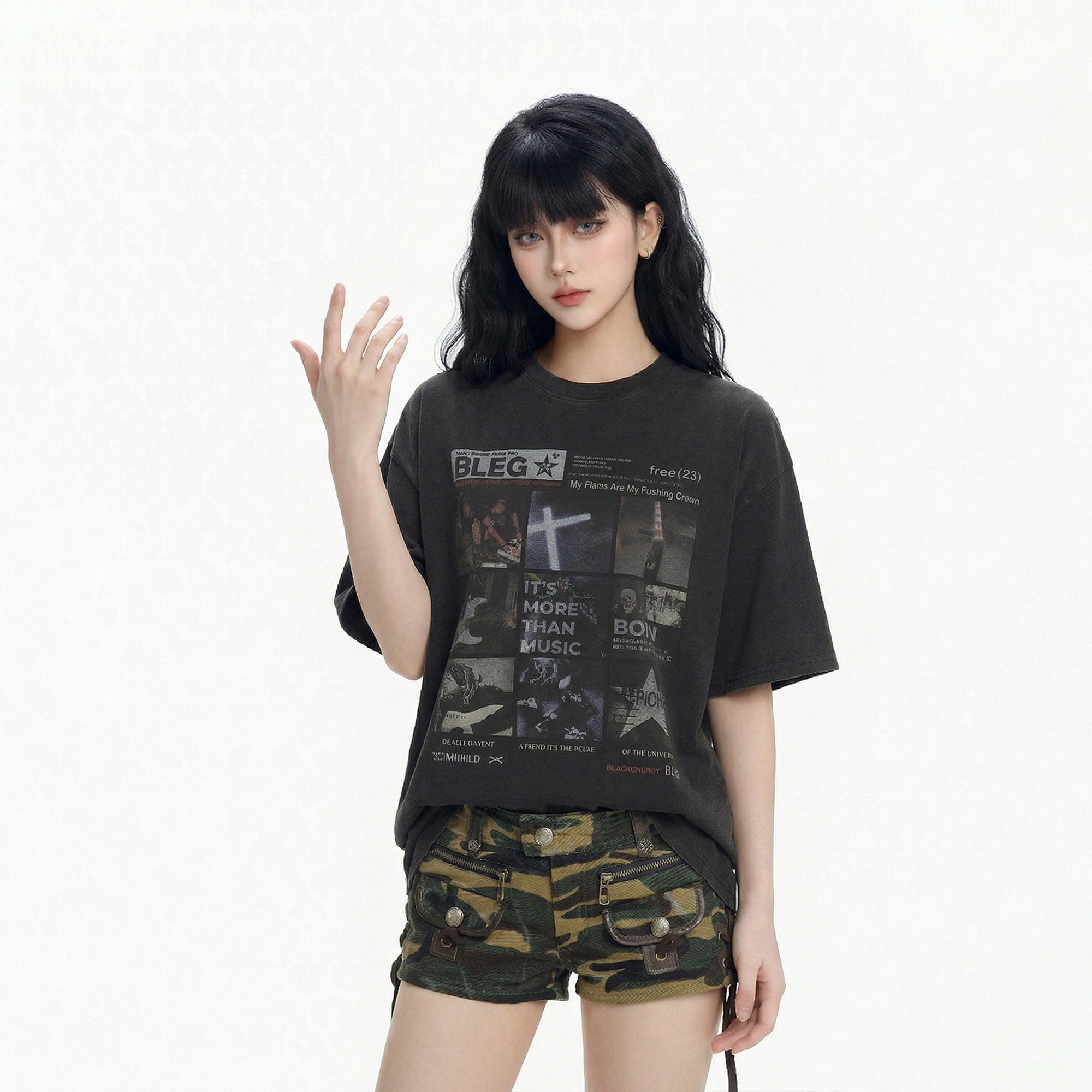 CTB啤酒队长美式复古摇滚朋克大舌头趣味印花水洗短袖T恤女上衣夏