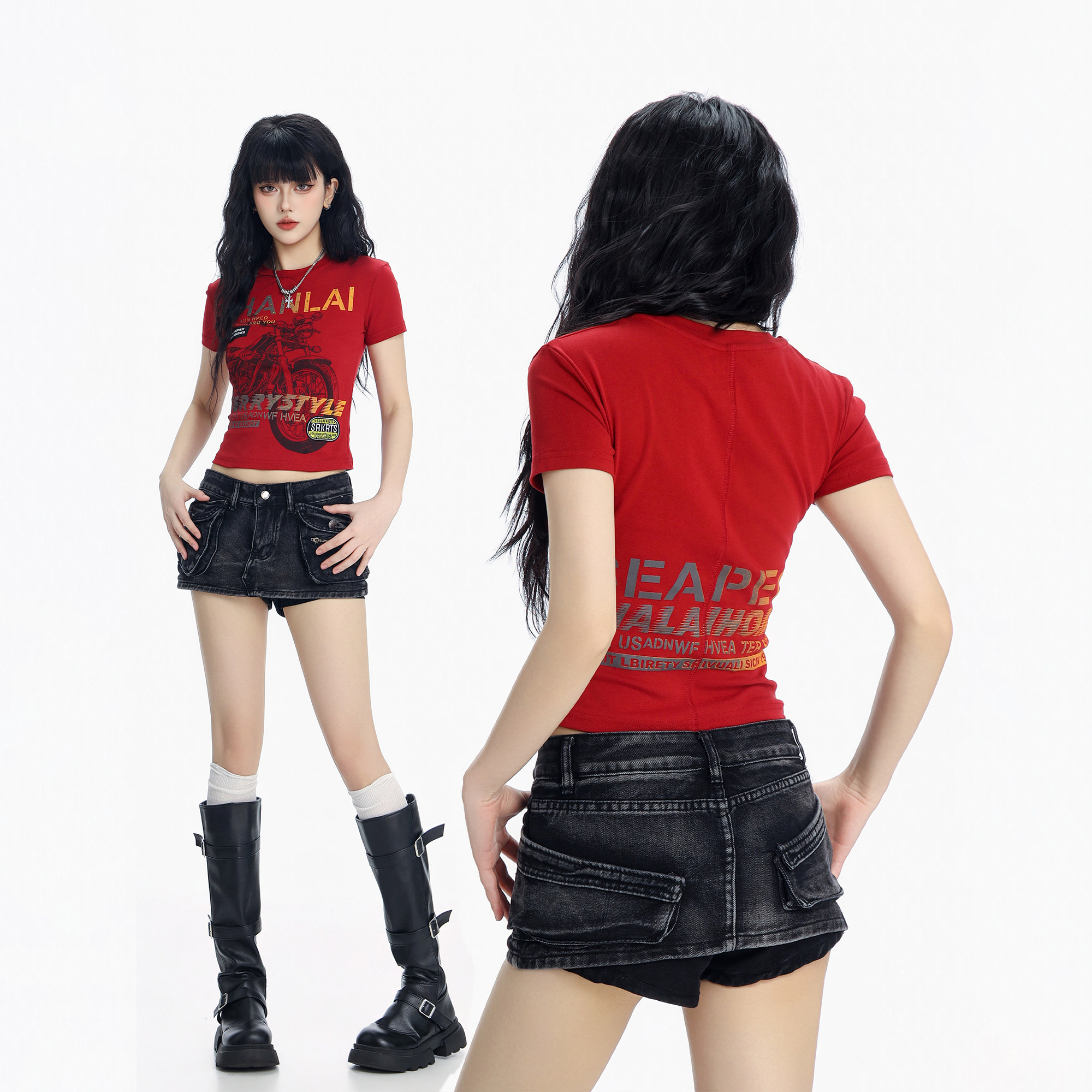 CTB啤酒队长美式辣妹字母印花正肩短袖T恤女夏季新款显瘦短款上衣