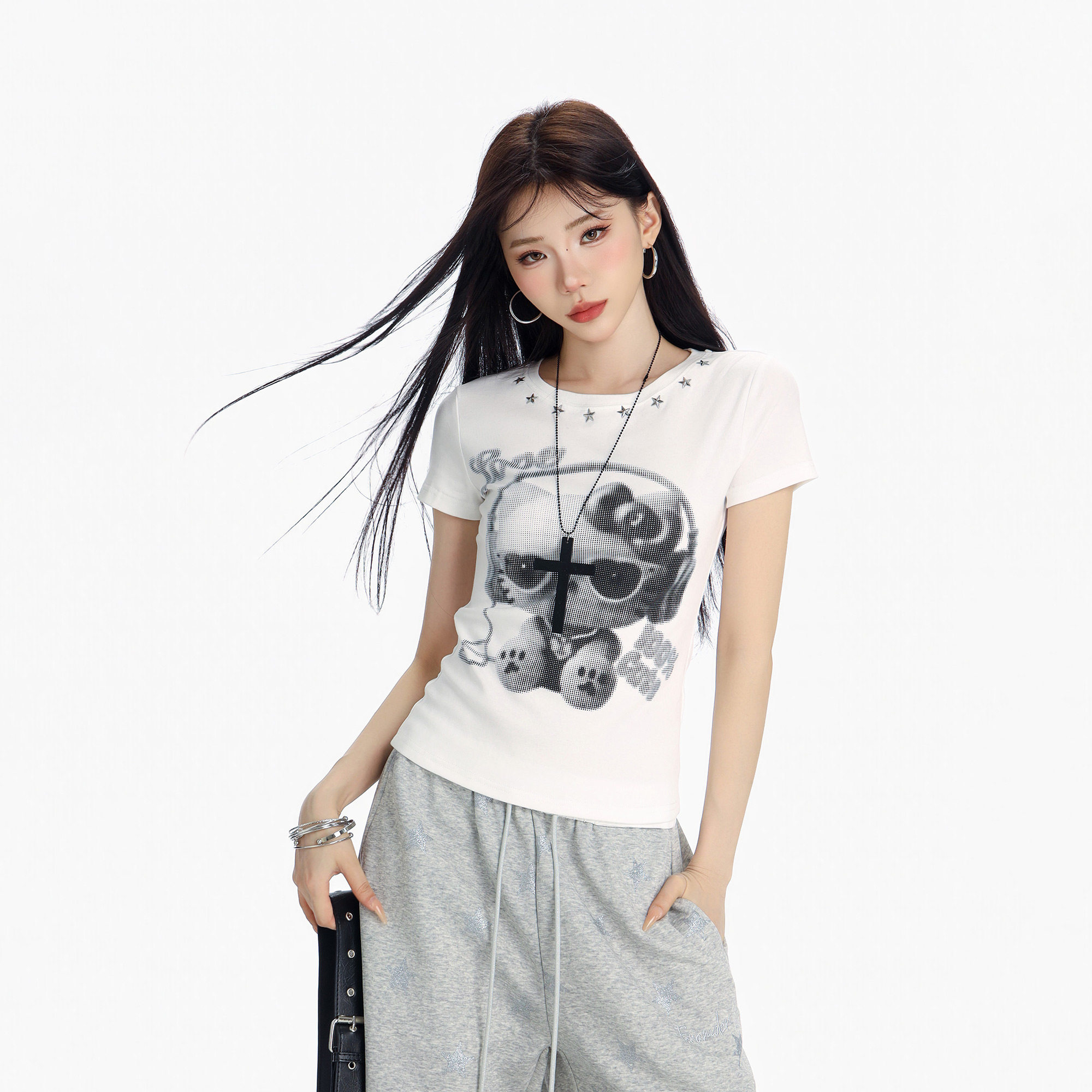 CTB啤酒队长夏季美式复古辣妹KT猫星星铆钉修身短款短袖T恤女ins