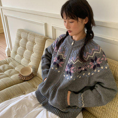 peri sea 羊毛古拙感费尔岛彩点纱线开衫