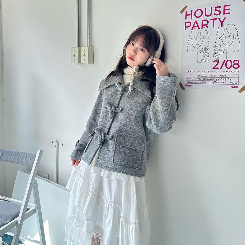 （清仓特价）PERI SEA / 原创100% 羊毛大方领牛角扣短款大衣