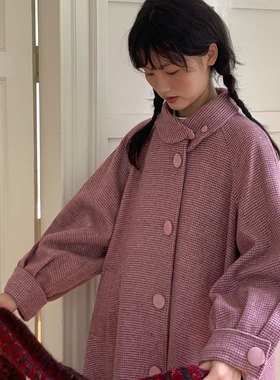 peri sea 原创100%羊毛千鸟格优雅70s大衣