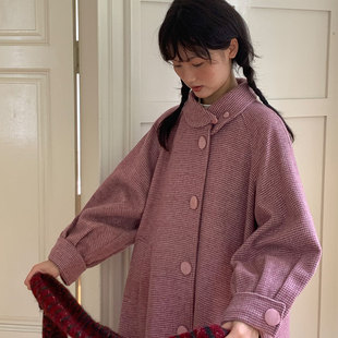 peri 原创100%羊毛千鸟格优雅70s大衣 sea