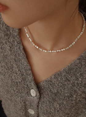 小众竹节锁骨链天然贝壳毛衣链