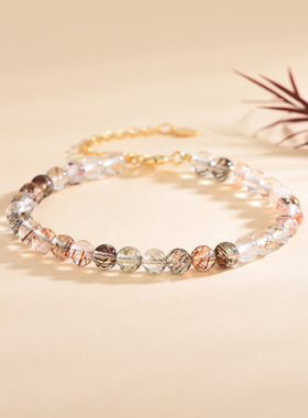 天然黑金超七水晶手链4mm黑金超七圆珠手链复古风手饰