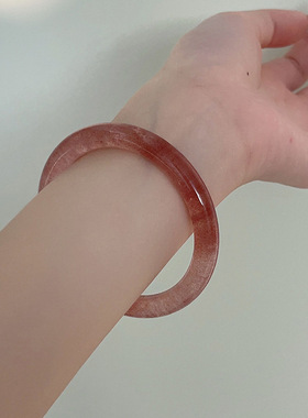 天然草莓晶圆条手镯女清新甜美鸽血红冰种草莓晶细条镯子送女友礼