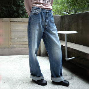 复古水洗E30RR高腰宽松牛仔裤 caicaicai NEW