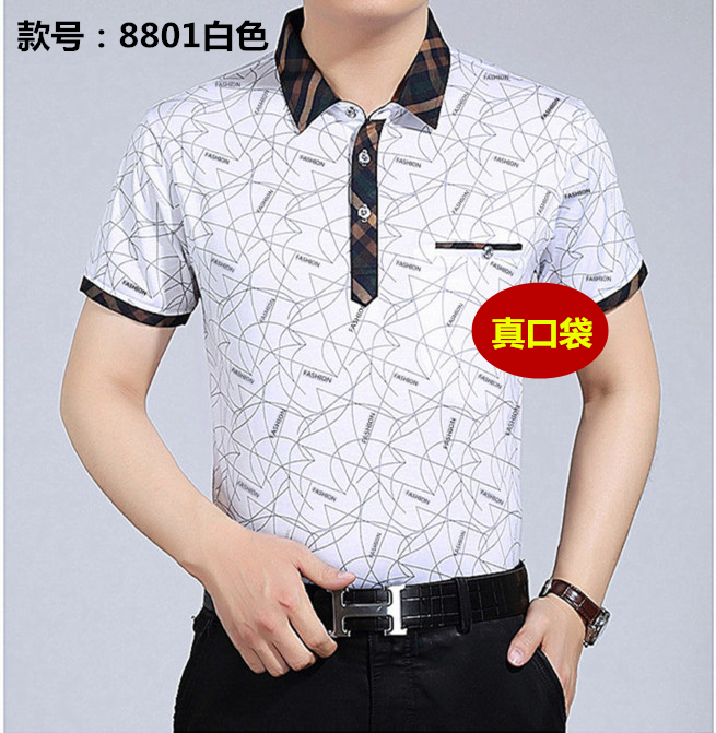 夏季中年男士短袖T恤中老年衣服爸爸裝口袋長袖T恤大碼上衣POLO衫