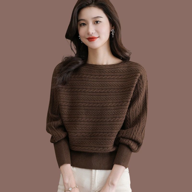 2026新款秋季一字领毛衣女短款针织打底蝙蝠衫上衣内搭针织衫上衣