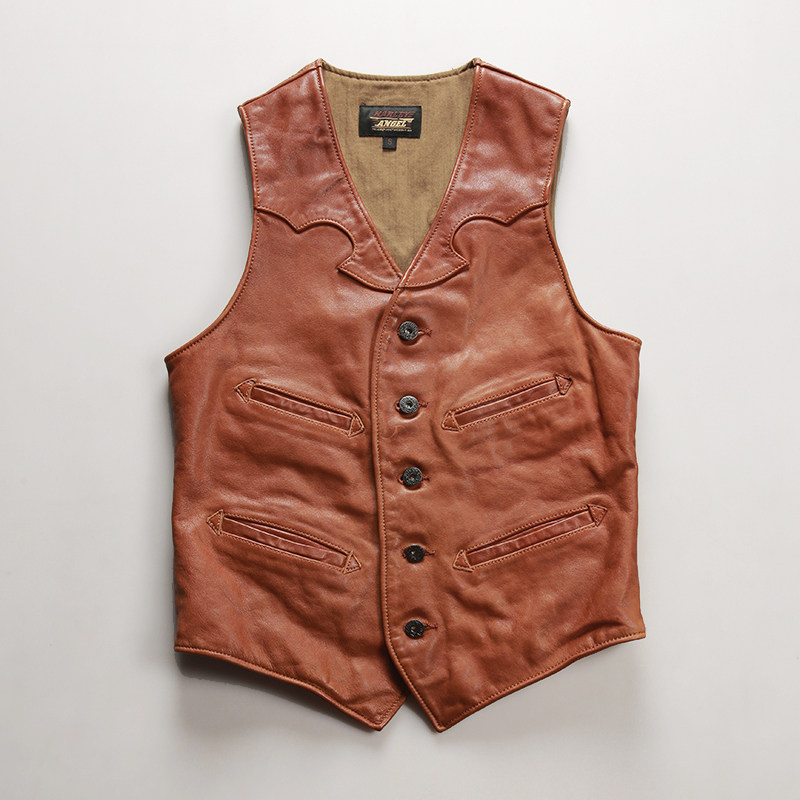 工装复古头层牛皮真皮马甲