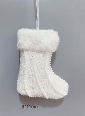 外贸出口圣诞节装饰品白色圣诞帽子袜子星星圣诞树吊饰橱窗装扮