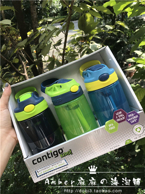 美国购买现货 contigo康迪克儿童塑料防漏吸管杯  学生水壶414ML