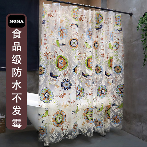 默玛浴帘eva中式复古蜡染花鸟