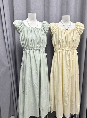 LZHOUSE 2025夏装新款法式方领收腰连衣裙 小个子可