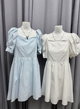 LZHOUSE 2025夏款方领泡泡袖后背蝴蝶结连衣裙 小个子冲