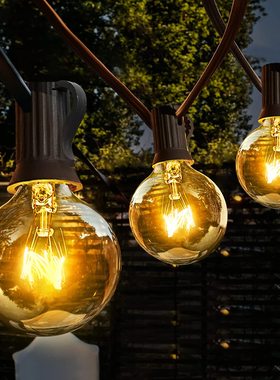 G40钨丝玻璃灯泡串欧规英规220V美规110V节日婚庆户外防水LED串灯