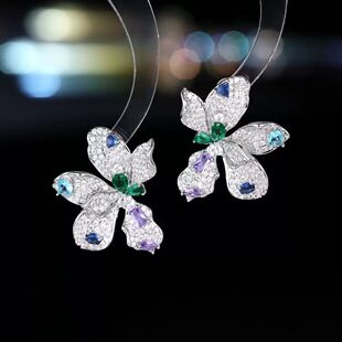 重工微镶耳环彩锆花朵精致设计感s925银针立体轻奢欧美时尚女耳饰