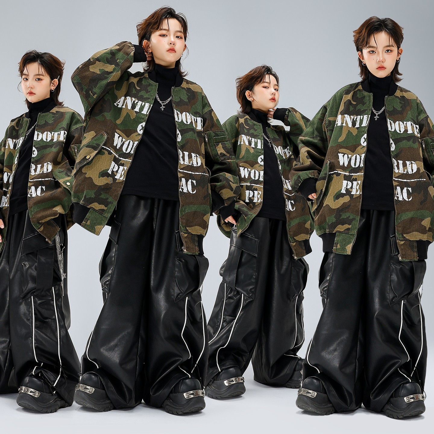 街舞儿童潮服男女童hiphop长袖迷彩夹克表演服少儿元旦演出服时髦