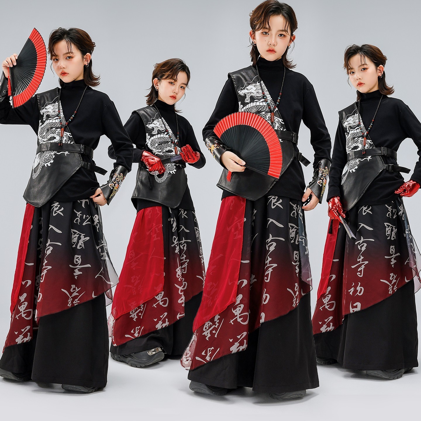 儿童潮服嘻哈男女童武术中国风马甲套装架子鼓街舞演出服炸街帅气