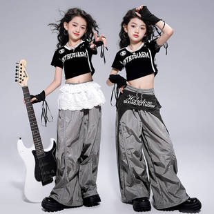 女童爵士舞服装少儿jazz短袖上衣女孩工装裤子表演出街舞儿童潮服