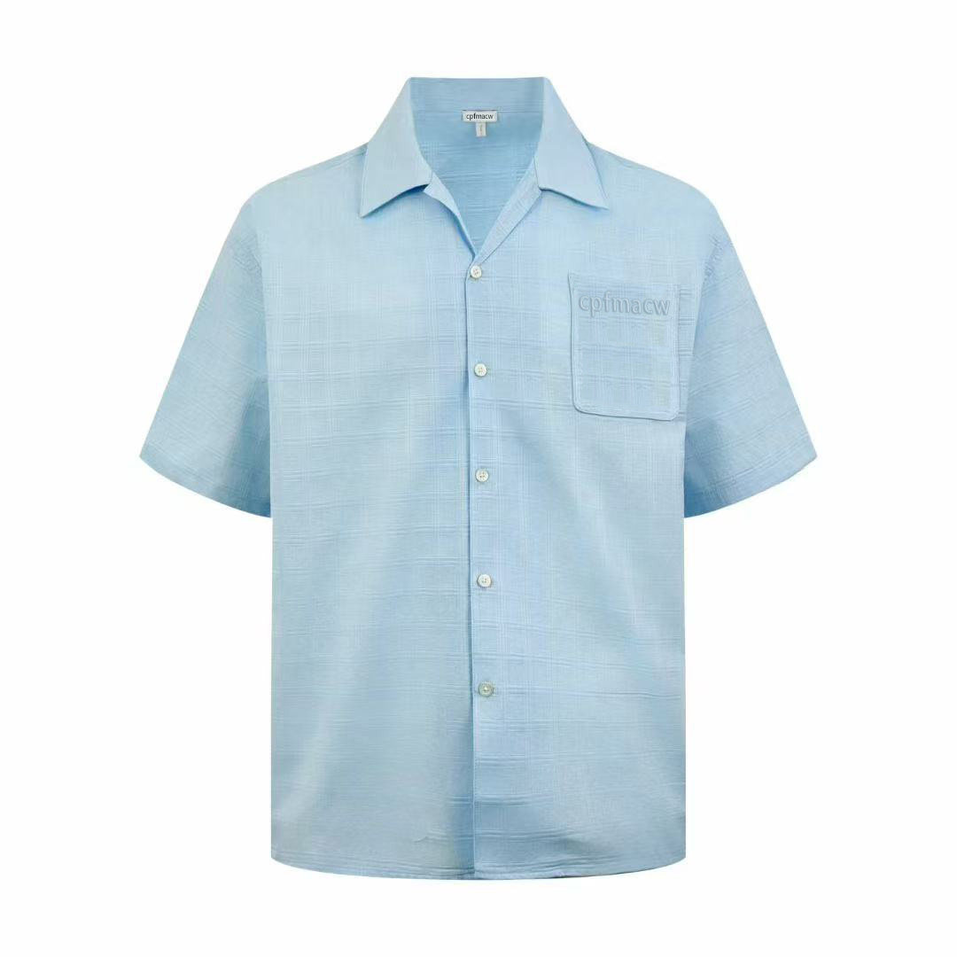 thumbnail for Trendy brand 26 pre-spring men's and women's pocket letter totem embroidered plaid jacquard short-sleeved shirt casual fashion shirt