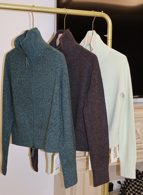J家 12针元宝针软糯山羊绒拉链翻领针织短开衫休闲外套36710