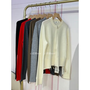 短外套7105 宝针通勤拉链圆领针织开衫 J家 美丽奴羊毛16针元