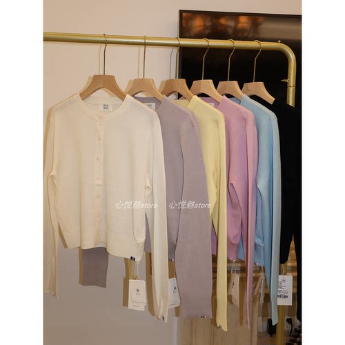 J家 18针四平针美丽奴羊毛轻薄百搭圆领针织开衫短上衣6201