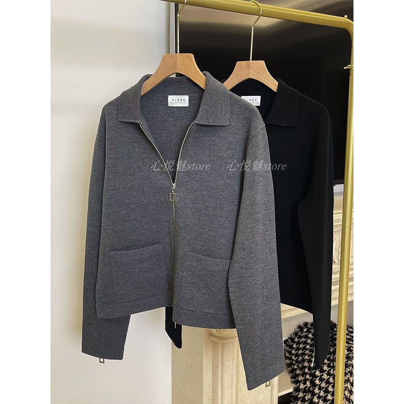 美丽奴羊毛翻领开衫短外套