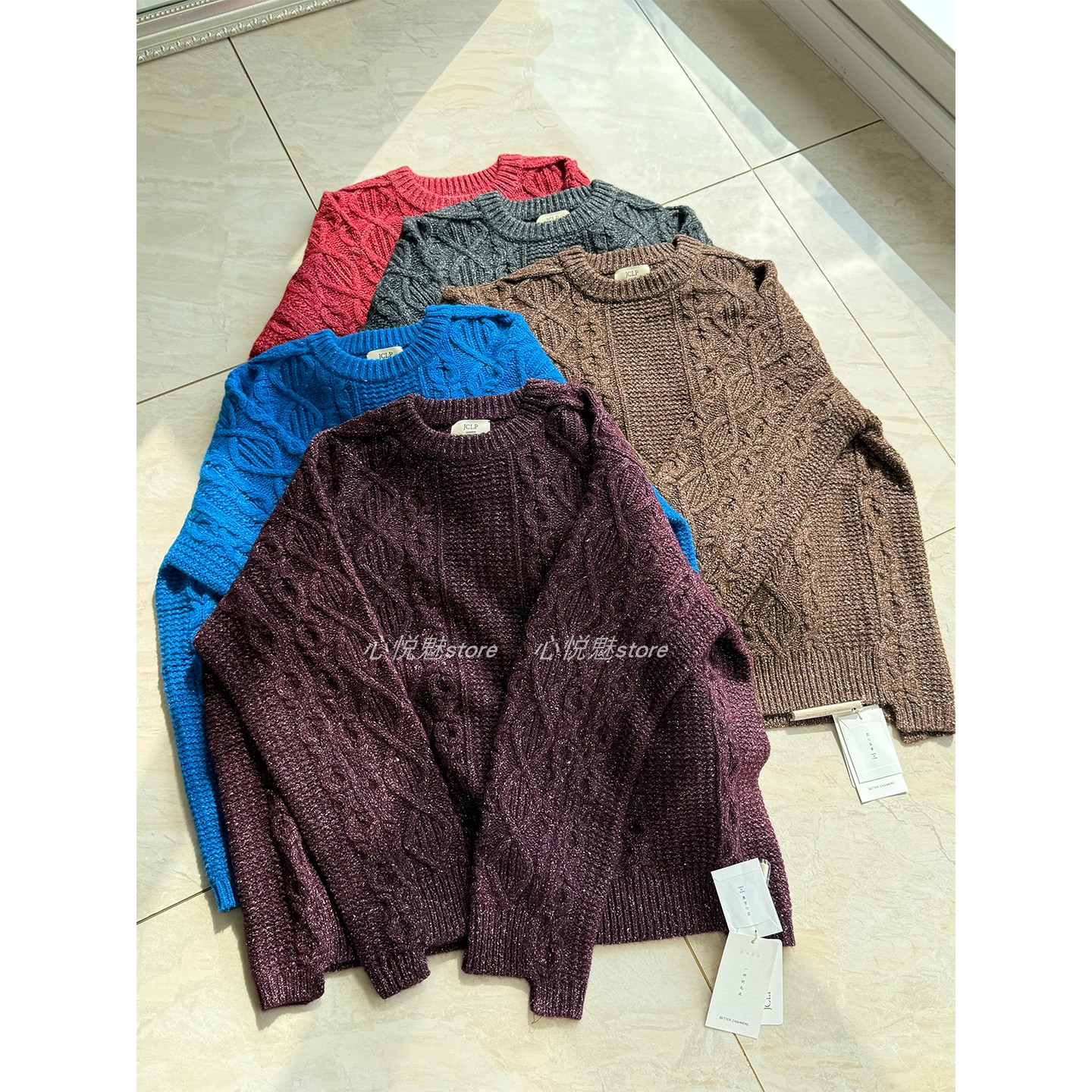 J家 3针扭绳羊绒真丝圆领经典绞花宽松厚款针织套头毛衣36723