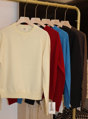 J家 12针单边提花山羊绒简约休闲显瘦圆领针织套头上衣36718