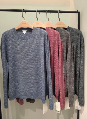 BBE礼贝 14针扭绳羊毛亚麻圆领套头基础雅致针织上衣3028