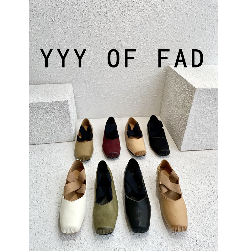 [YYY OF FAD UMA]미디 힐 크로스 스트랩 스퀘어 토 플랫 메리 제인 여성용 빈티지 발레 슈즈