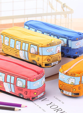 小动物巴士笔袋 公交车铅笔收纳袋 帆布文具盒学生幼儿园奖品礼物