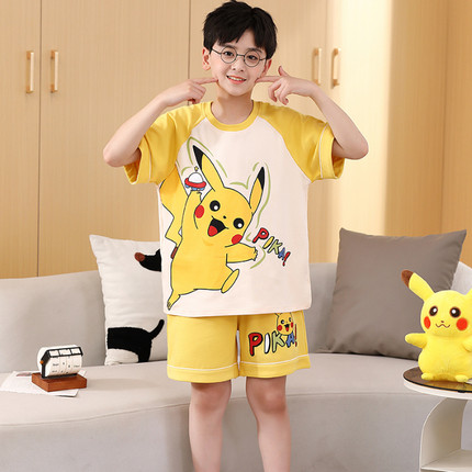 儿童皮卡丘男女孩睡衣薄款空调服夏季2025新款宝宝小孩5岁9家居服